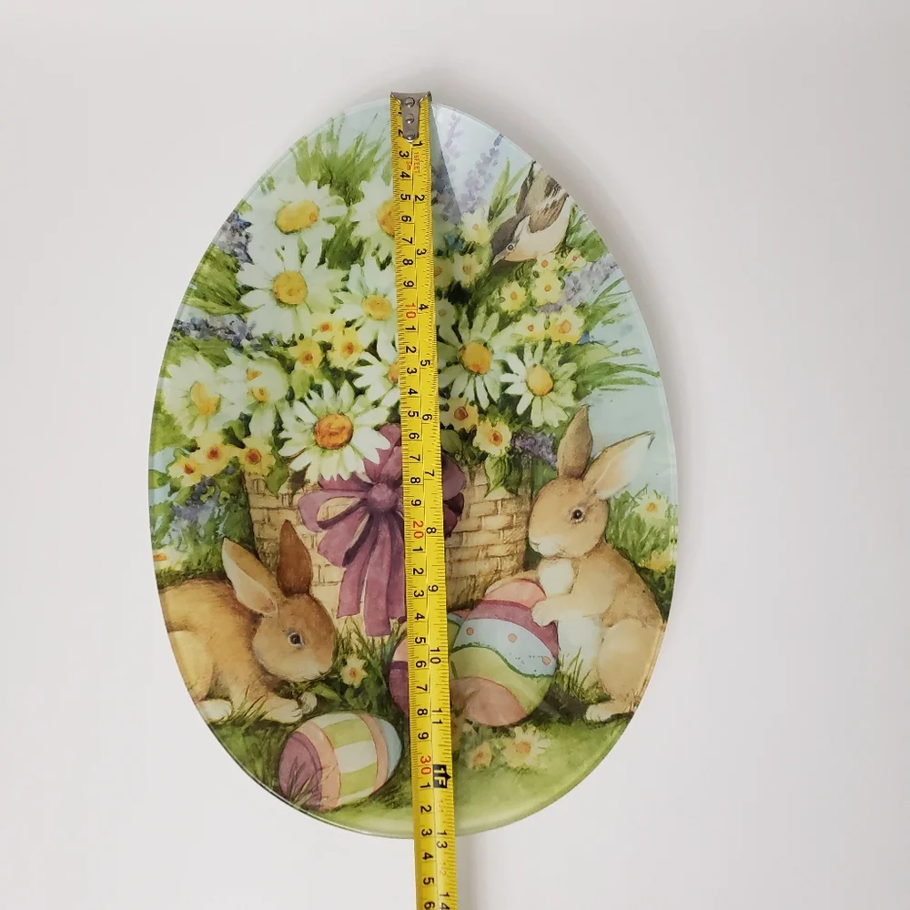 Prima Design Easter Serving Platter Glass Daisies Bunnies Egg Shaped Replacement